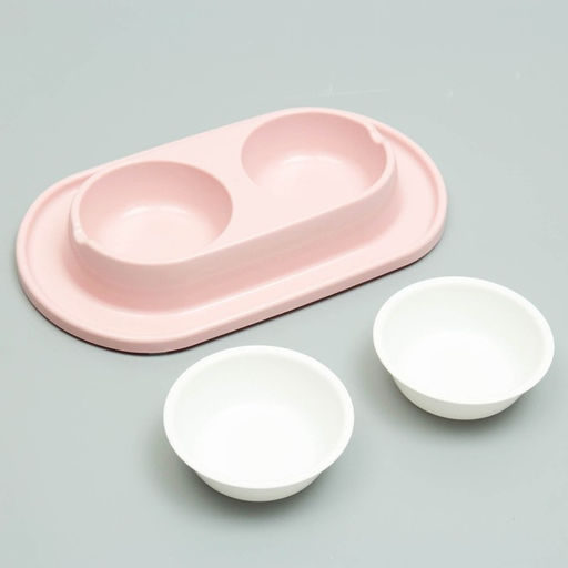 Миска для животных Мур-мяу 0,3л двойная на подставке, розовая - Пижон фото 2