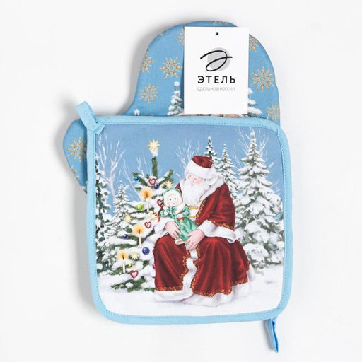 Набор кухонный Новогоднее чудо варежка-прихватка 20х28см, прихватка 19х19см,100%хл - Этель фото 2