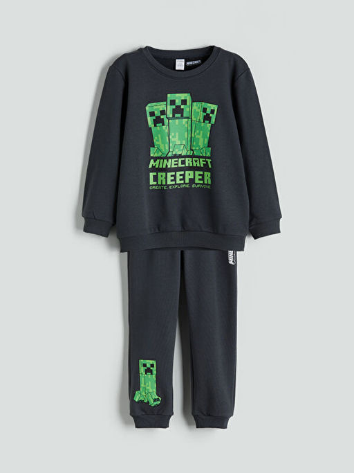 Minecraft Bask?l? Erkek ?ocuk Sweatshirt ve E?ofman Alt? 2li