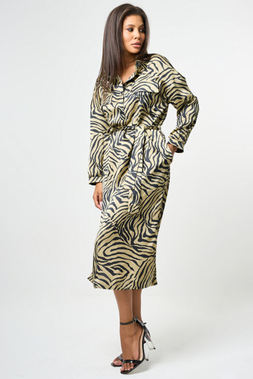 Платье-рубашка миди с поясом леопард - Fly фото 3