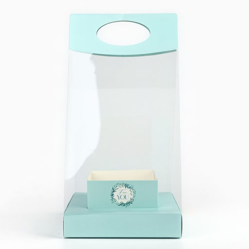 Коробка подарочная складная переноска для цветов, упаковка, Бирюза, 20?20?4 см