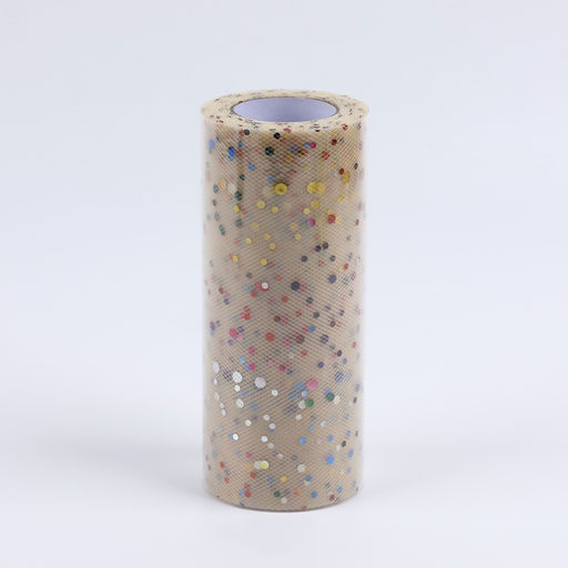 Фатин с разноцветными блёстками, 15 см, 23±1 м, 11±1 г/м², бежевый №4