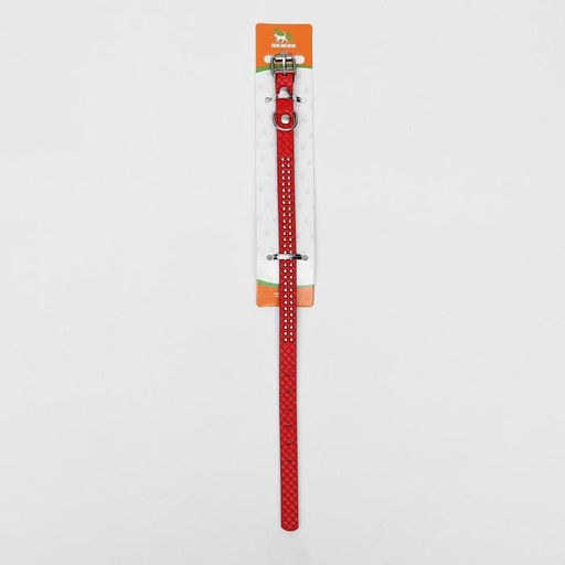 Ошейник рифленый с 2 рядами клепок, 33 х 1,2 см, ОШ 23-29, красный - Пижон фото 7