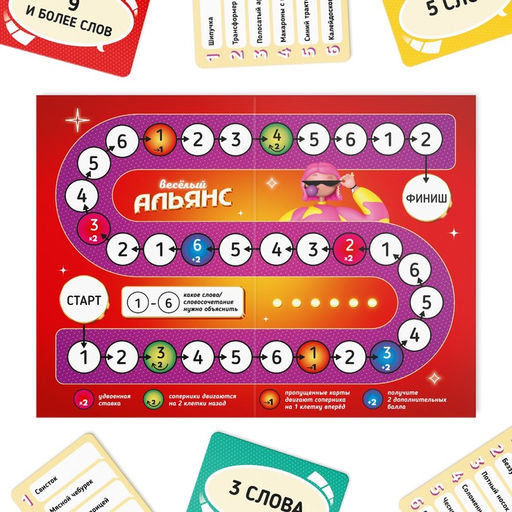 Настольная игра на объяснение слов Весёлый альянс, 135 карт, игровое поле, песочные часы, 6 фишек, 10+ - Лас играс фото 4