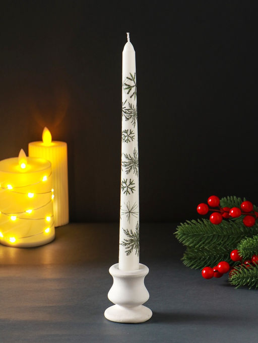 Цена за 4 шт. Свеча античная "Снежинки" 255х22 мм, с декором