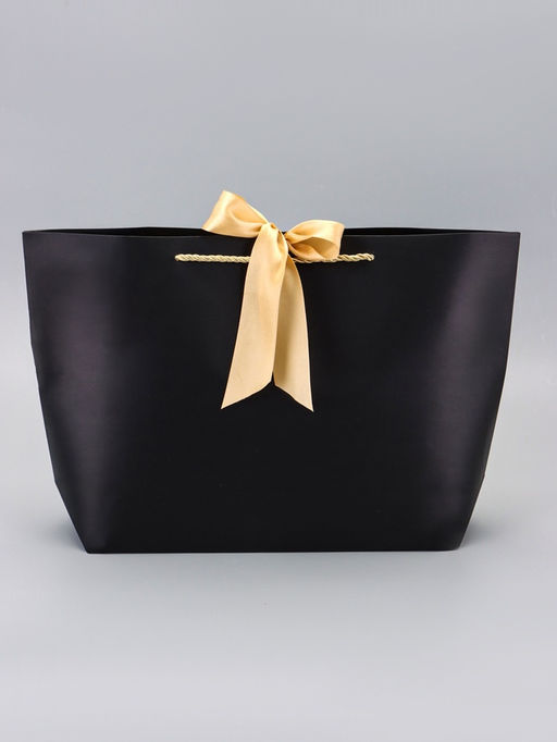 Цена за 10 шт. Пакет подарочный с лентой 30 х 27,5 х 12 см  "Черный"