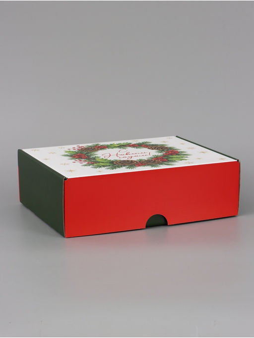 Коробка подарочная, самосборная «Новогодний венок»,30.7×22×9.5 см