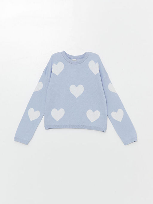 Bisiklet Yaka Desenli Uzun Kollu Crop K?z ?ocuk Triko Kazak