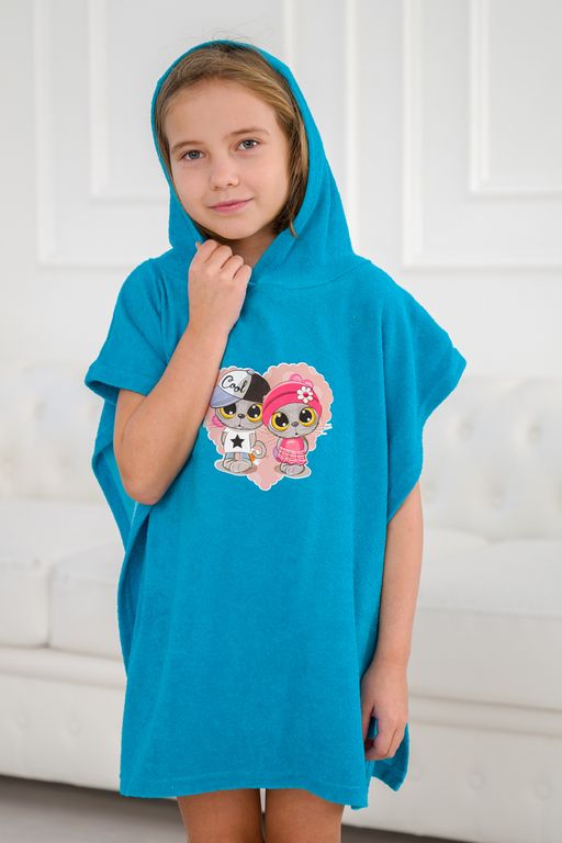 Халат детский Пончо махра Друзья бирюза - Амадэль фото 4