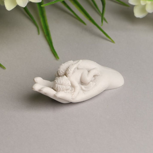 Цена за 2 шт. Сувенир полистоун "Белоснежный ангелочек спит на ладони" 2,5х7,5х3 см