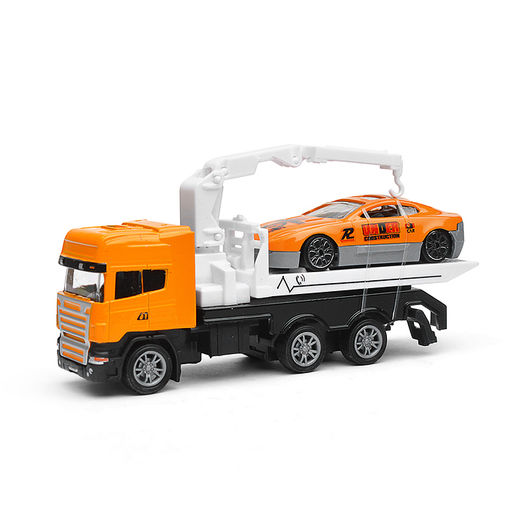 Машина металл Эвакуатор 12см, с машиной 7см, инерция подвижный кран, в коробке