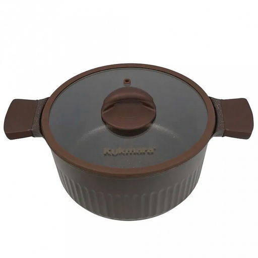 "Stella" Кастрюля с тефлоновым покрытием 4,2л, д25,5см, h12см, s0,32см, дно д21,5см, s0,4см, литая, стеклянная жаропрочная крышка, мокко (mokko) (Россия)