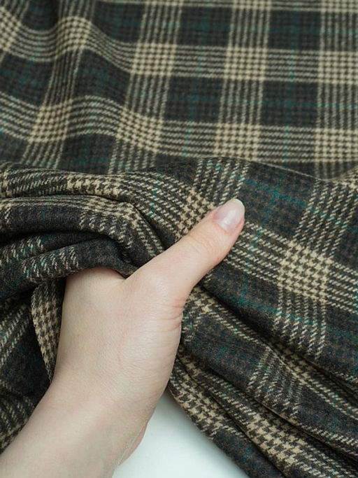 Шерсть пальтово-костюмная Твид Клетка цв.бежево-зеленый на коричневом, ш.1.5м, шерсть-50%, п/э-50% - Купава фото 11