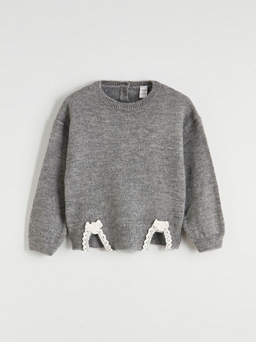 Bisiklet Yaka Fiyonk Detayl? K?z Bebek Triko Tak?m