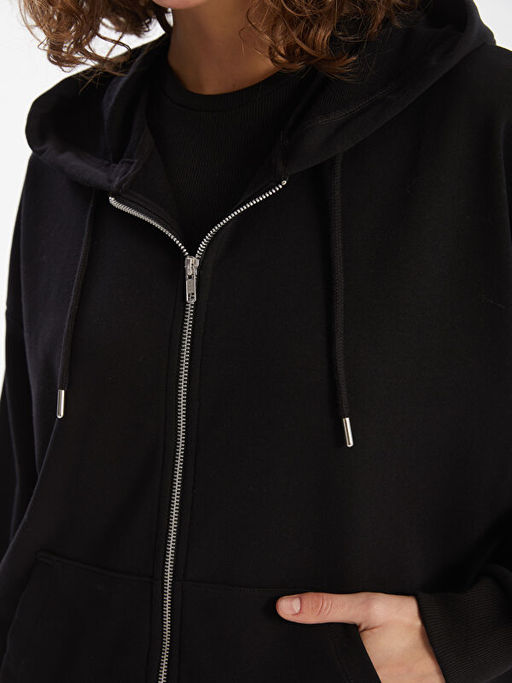 Kap??onlu Oversize Kad?n Fermuarl? Sweatshirt