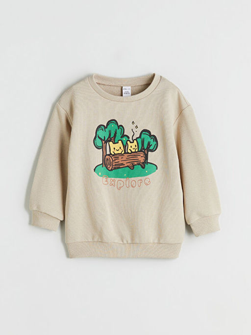 Bisiklet Yaka Bask?l? Erkek ?ocuk Sweatshirt