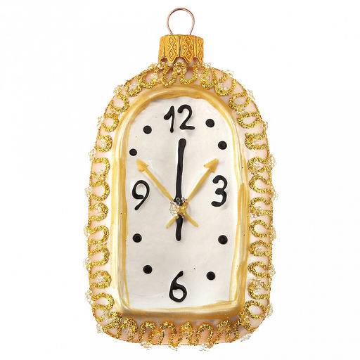 Елочная игрушка фигурка стеклянная Часики h10,5см, ручная художественная роспись, подарочная упаковка (Россия)