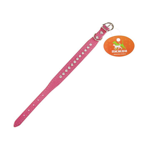 Ошейник Бархат и стразы, 31 х 1,3/2 см, ОШ 22-28 см, розовый - Пижон фото 3