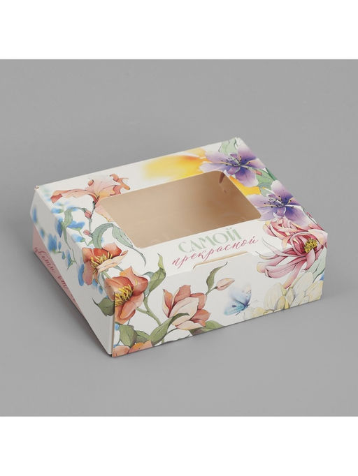 Цена за 5 шт. Кондитерская упаковка, коробка с ламинацией «Цветы», 10×8×3.5 см