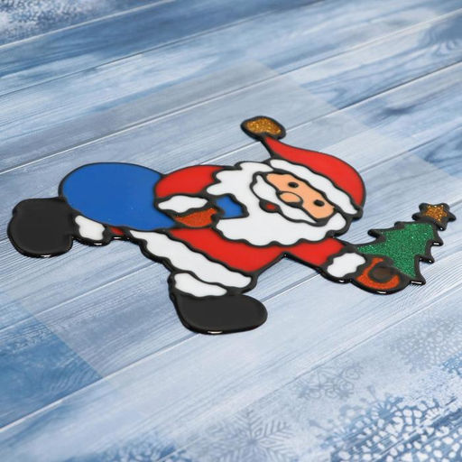 Цена за 3 шт. Наклейка на стекло «Дед Мороз с ёлкой и мешком»,11×14 см