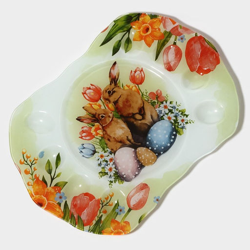 Подставка для яиц Доляна «Акварель», 8 ячеек, 38×27 см, под кулич d=20 см, стекло, зелёная
