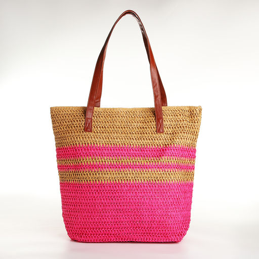 Сумка пляжная на молнии, цвет бежевый/малиновый - Simaland фото 2