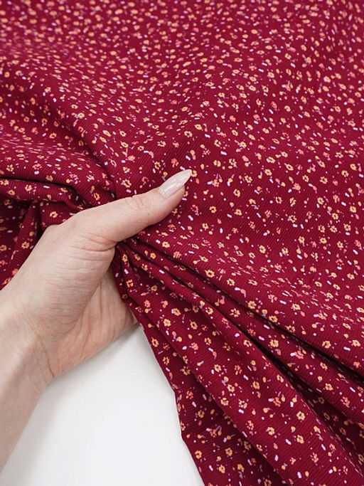 Микровельвет Маленькие лютики на темно-малиновом, ш.1.1м, хлопок-100%, 130гр/м.кв - Купава фото 7