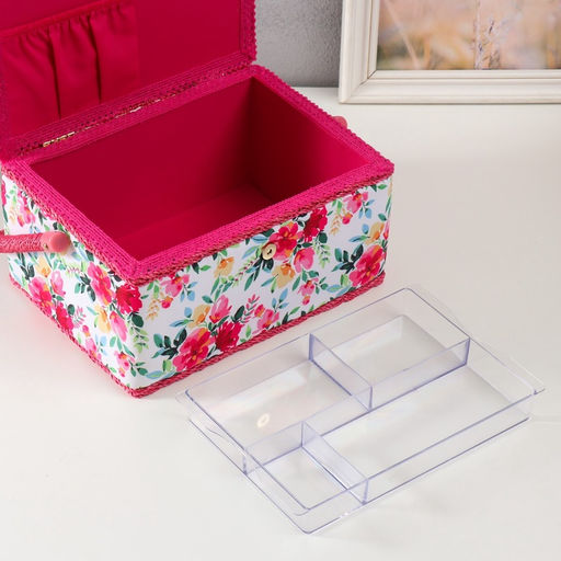 Шкатулка для рукоделия и шитья Акварельные цветы, хранение ниток, иголок, мелочи, 19?26?14.5 см