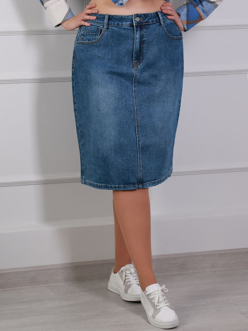 Юбка из денима больших размеров базовая - Almond фото 2