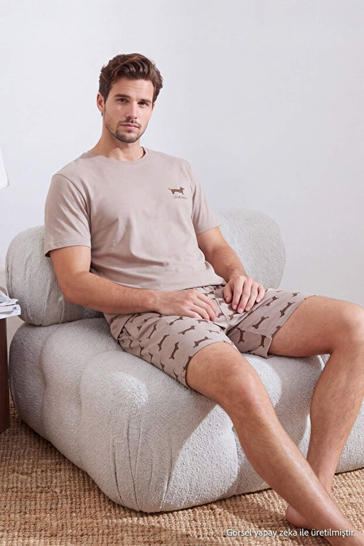 Vizon Regular Fit K_pek Bask_l_ %100 Pamuk Yazl_k _rme Pijama Tak_m_ TMNSS26PT00063 - Trendyolmilla фото 2