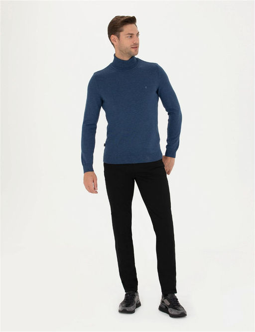 _ndigo Melanj Slim Fit Bal_k__ Yaka Basic Triko Kazak - Pierre cardin фото 4