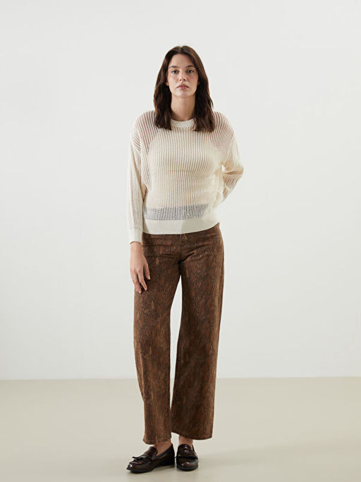 Bisiklet Yaka Ajurlu Oversize Kad?n Triko Kazak