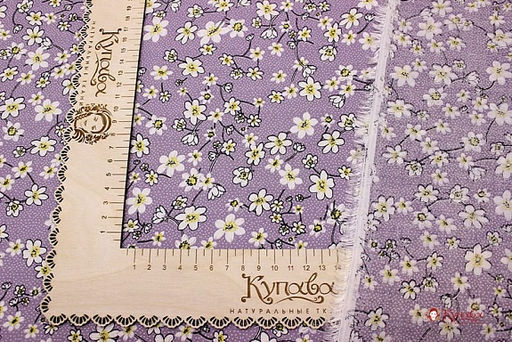 Штапель Белые цветочки на пшене цв.сиреневый туман, ш.1.42м, вискоза-100%, 90гр/м.кв - Купава фото 9