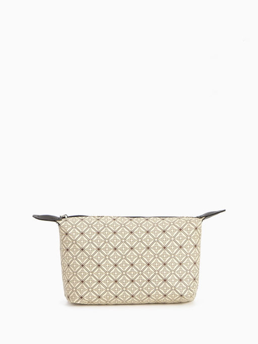 Косметичка простая на молнии, средний размер, с орнаментом, бежевая