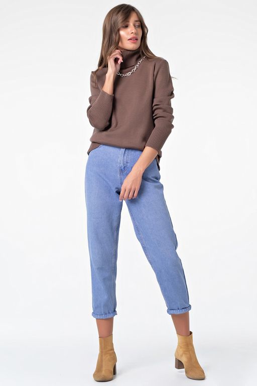 Водолазка вязаная с длинным рукавом из шерсти кофейная