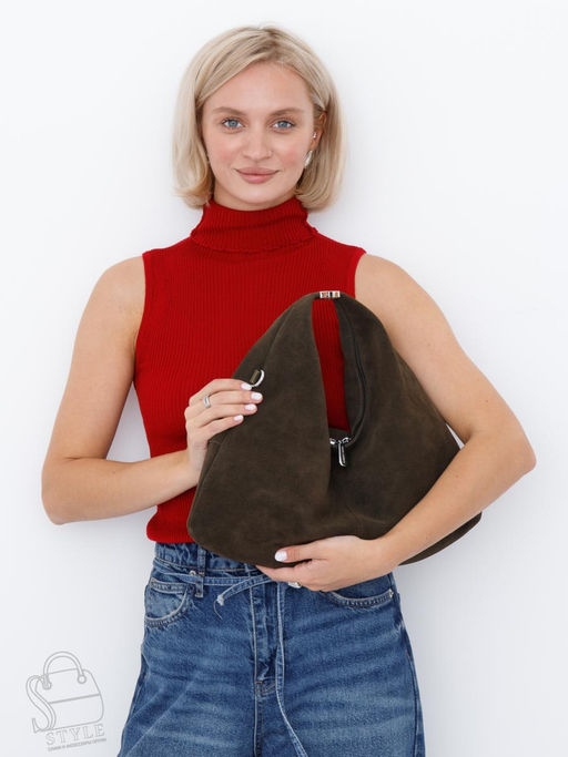 Сумка женская кожаная 5727P gray a green Polina&Eiterou