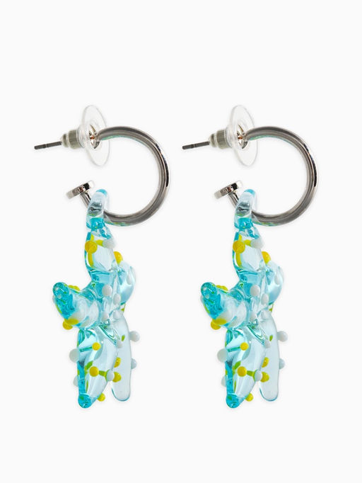 Серьги из стекла "Море", звезда, цвет голубой в серебре