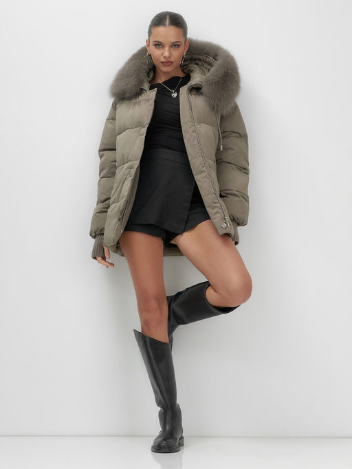 Куртка зимняя женская с мехом и капюшоном тренд коричневого цвета 7658K - Visdeer фото 10