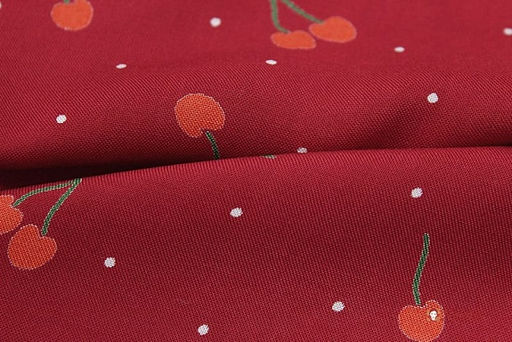 Штапель Премиум Маленькие вишенки с точками на малиновом, ш.1.43м, вискоза-100%, 120гр/м.кв - Купава фото 3