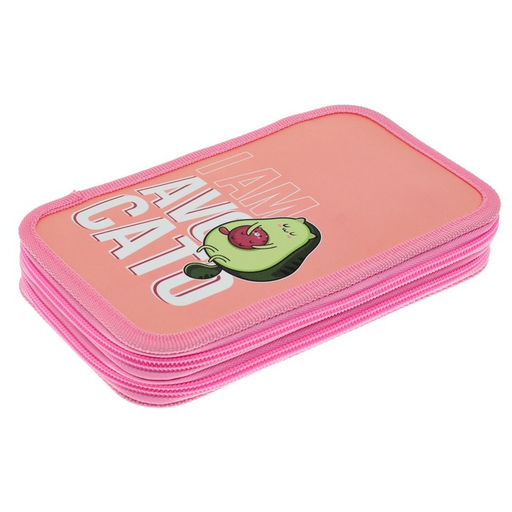 Пенал школьный, 2 секции, 12.5×20.5×4 см «Авокадо-кот»