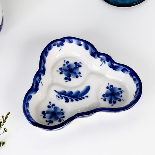 Набор для специй на подставке с молочником (питчером) «Весенний», 4 предмета, фарфор, гжель