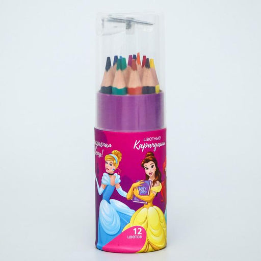 Цветные карандаши, 12 цветов, в тубусе, «Принцессы»