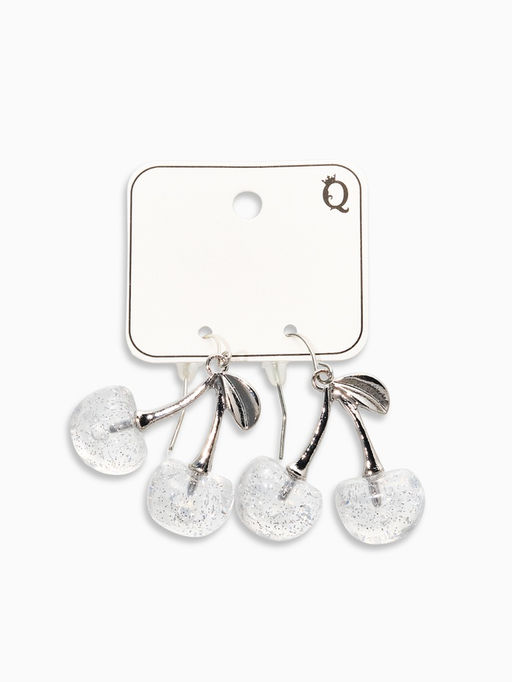 Серьги "Вишенка" блёстка, цвет прозрачный белый в серебре