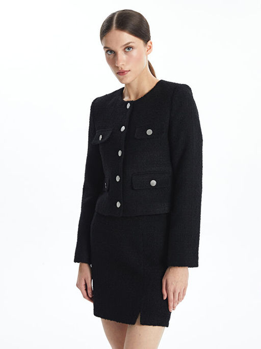 Bisiklet Yaka Ekose Kad?n T?vit Ceket