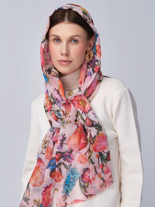 Большой, мягкий, тонкий и очень нежный двусторонний палантин с рисунком