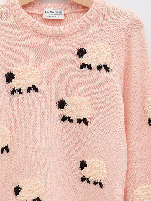 Bisiklet Yaka Desenli Uzun Kollu K?z ?ocuk Triko Kazak - Waikiki фото 3