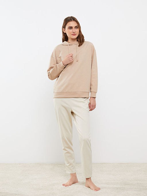 Kap??onlu D?z Uzun Kollu Kad?n Pijama ?st