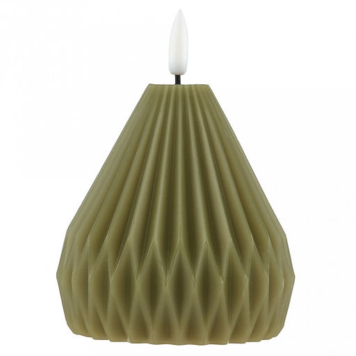 Свеча интерьерная, восковая, светодиодная на батарейках д9,5см h10(12,5)см, свет теплый, с мерцанием, цвет зеленый, питание от 2-х батареек АА (в комплект не входят), в коробке (Китай)