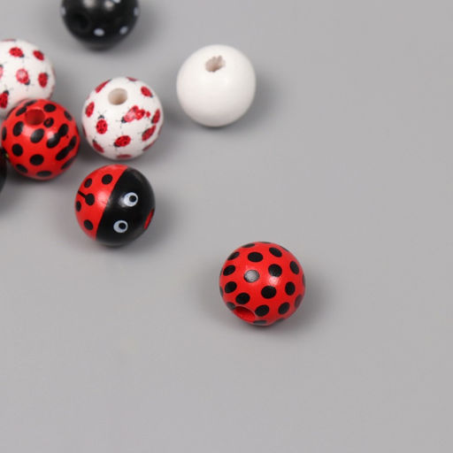 Цена за 2 шт. Бусины для творчества дерево "Божья коровка" набор 10 шт 1,6х1,6х1,6 см