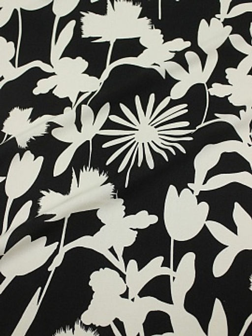 Штапель Цветочный силуэт цв.черный, ш.1.45м, вискоза-100%, 100гр/м.кв